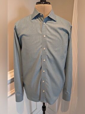 Eton Contemporary Fit Dress Shirt Green Blue Micro Check 100% Cotton 43/17